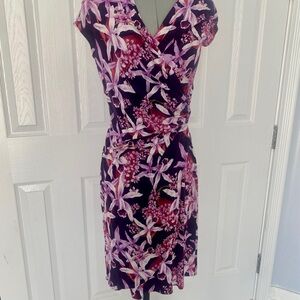 Tommy Bahama Dress Size XS Womens Purple Orchid You Not Tambour Faux Wrap Print